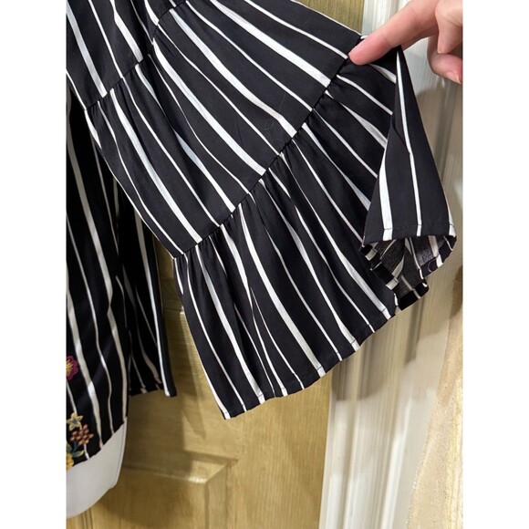 Savanna Jane Womens S Tunic Floral Embroidered Black White Striped Boho - Picture 5 of 7